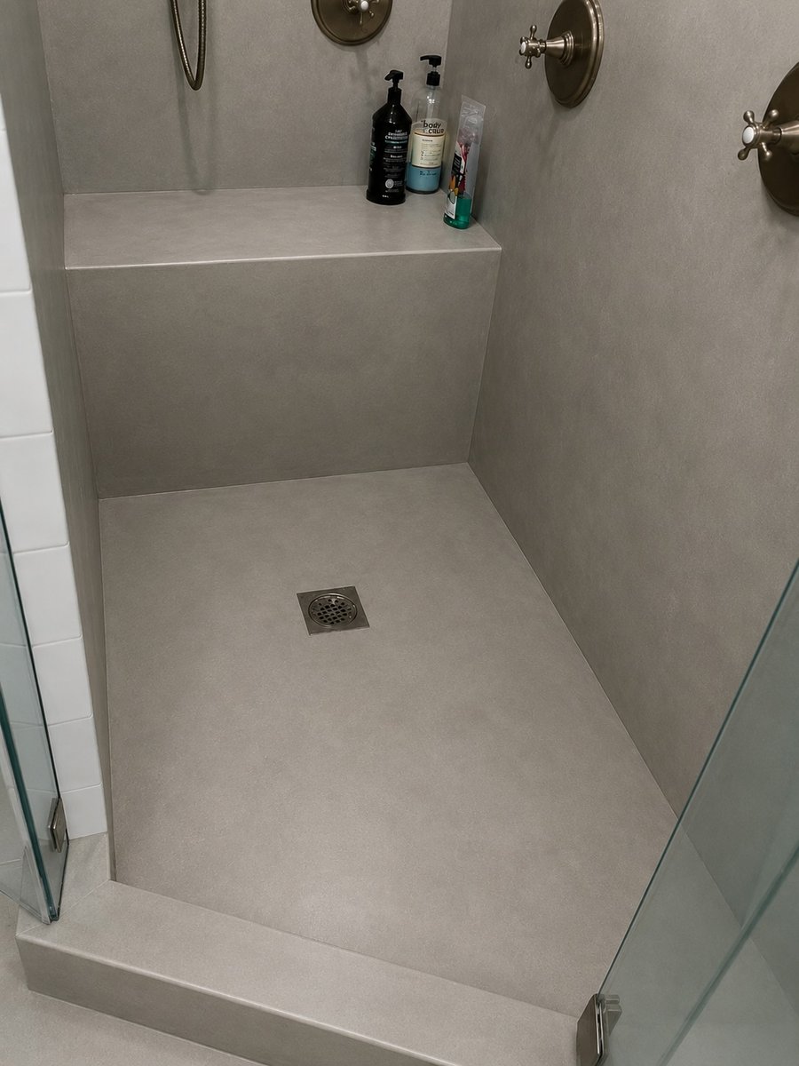 After - Seamless taupe shower floor and bench