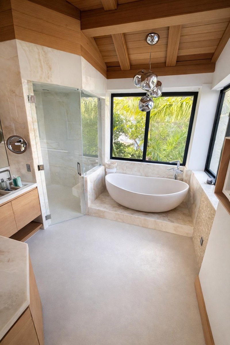 Before - Luxury bathroom worn concrete floor